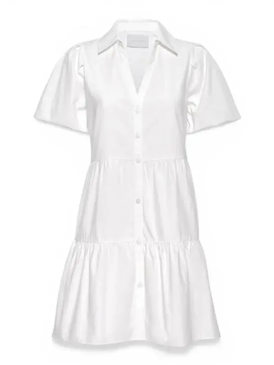 Brochu Walker Havana Mini Dress Women’s Medium Ivory White Tiered Puff Sleeve - Picture 5 of 11